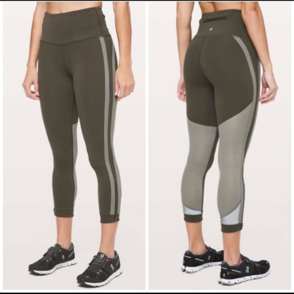 Lululemon Olive Green Zip The Line Crop SIZE 4